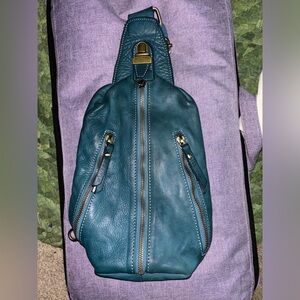 Lusher Italian Leather Sling Bag Deep Teal With Dust Bag